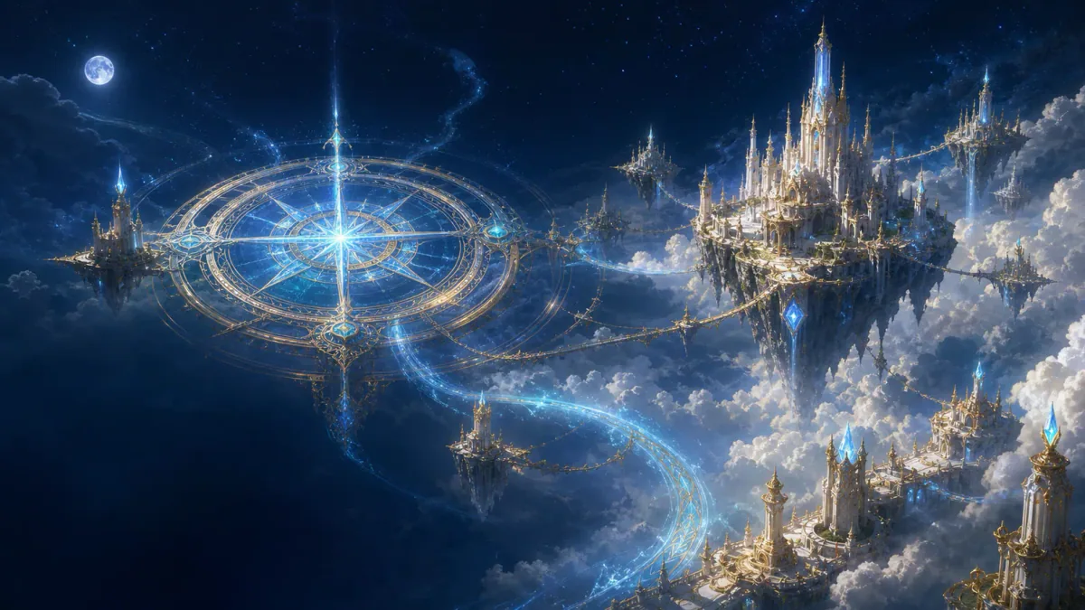 Reinos flotantes unidos por una brújula celestial en la hoja de ruta de Sky World